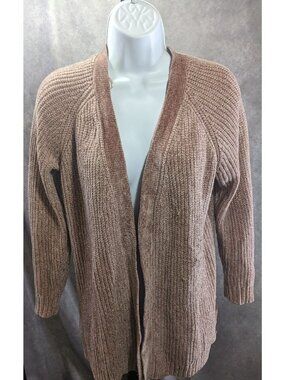 Pink Rose Chenille Open Front Cardigan With Lace-Up Back Detail